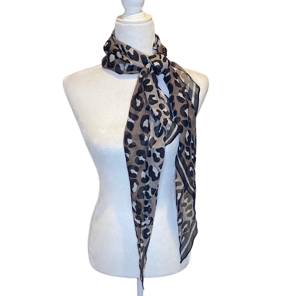 Lightweight Animal Print With Striped Border Silky Scarf